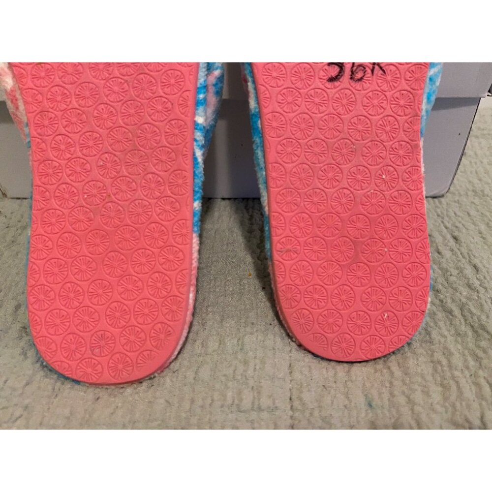 Lilly Pulitzer Plush Slippers Womens Size 7/8 Blue Pink Floral Bow House Sandals - Picture 6 of 8